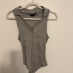 ASOS Gray Sleeveless Hooded V-Neck Bodysuit